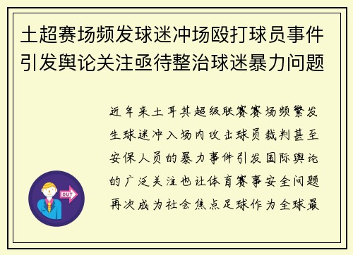 土超赛场频发球迷冲场殴打球员事件引发舆论关注亟待整治球迷暴力问题